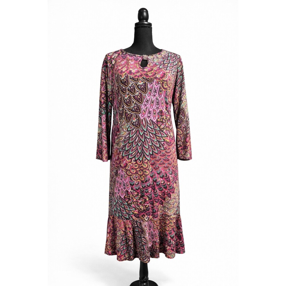 Indigo Moon Boho Print Long Sleeve Midi Dress L